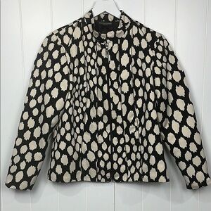 Molly & Maxx Womens Blazer/Jacket PM Black Tan Zip Front Animal Print Lined EUC